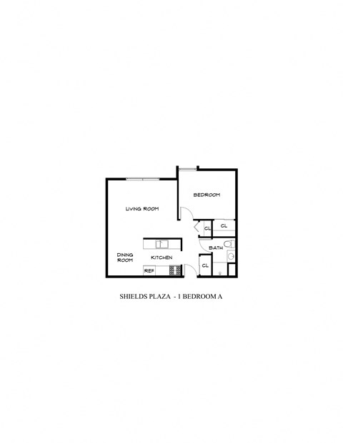Floor plan for 1 bed, 1 bath, 540 sqft